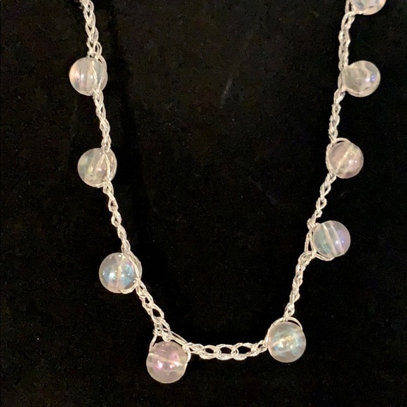 Vintage Iridescent White Round Beads On Chain - Picture 2 of 4